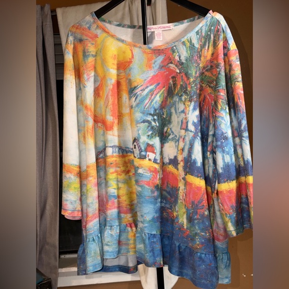 Leoma Lovegrove Tops - Leoma Lovegrove Tropical Painterly Print Tunic Top in Multicolor Size 3X
